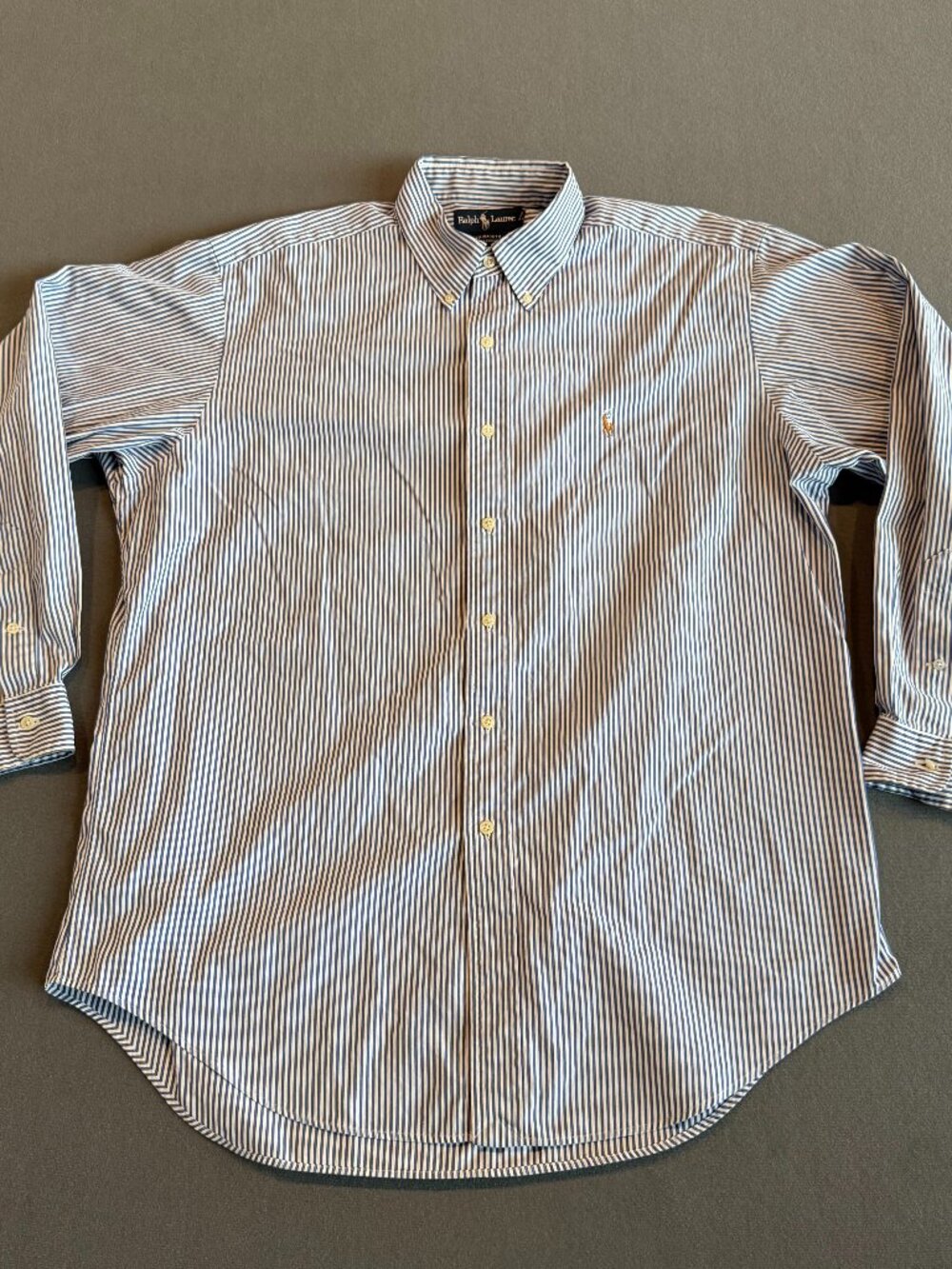 Ralph Lauren Yarmouth Men’s Striped Button Down Shirt Blue White 16.5 34
